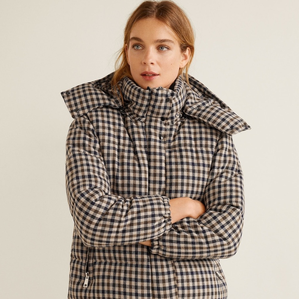 NWT Mango Quilted Plaid Puffer